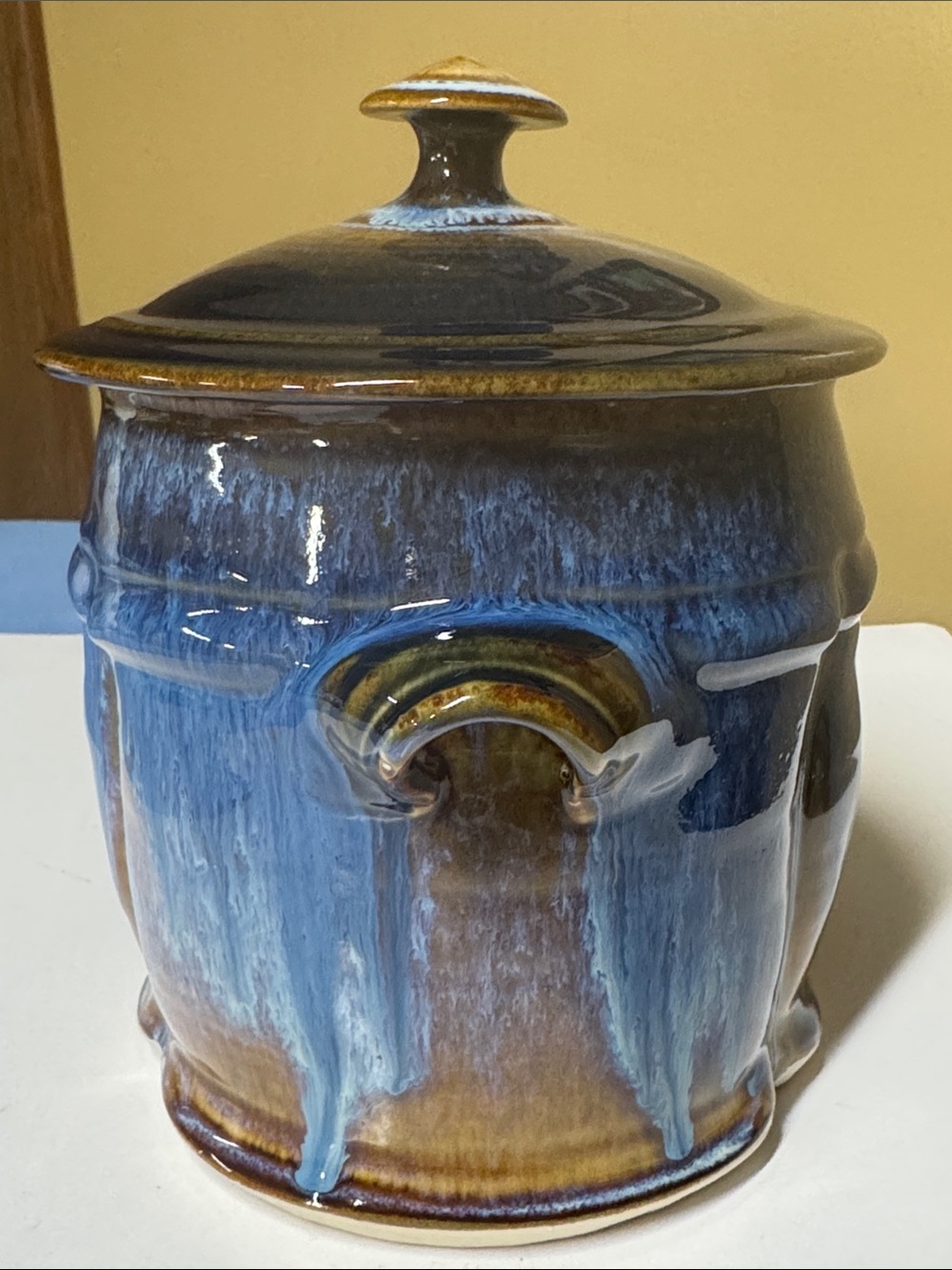 BILL CAMPBELL Pottery 8.5”x6” Lidded Canister Signed Blue - Picture 2 of 10